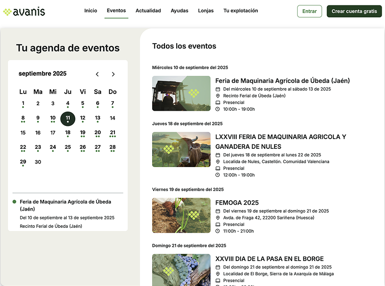 Vista de Actualidad con artículos del sector agroalimentario